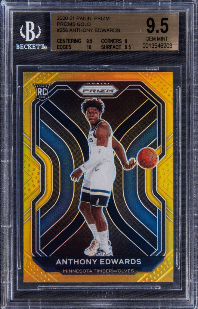 Top 5 Most Valuable Anthony Edwards Cards 5 2020 Panini Prizm Anthony Edwards Gold Prizm BGS 9.5 /10