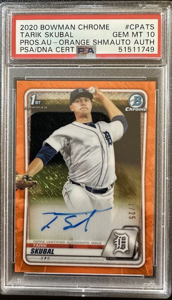 Tarik Skubal 2020 Bowman Chrome Orange Shimmer Refractor Autograph