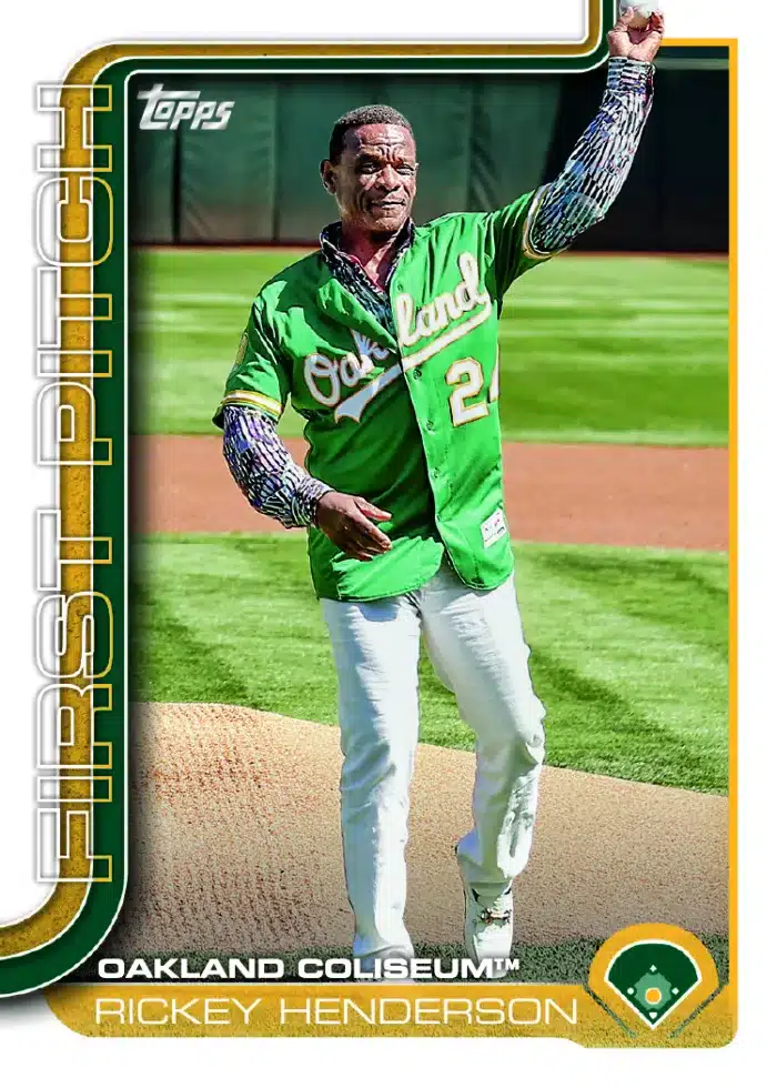 The Best Cards to Look Out for in 2025 Topps Series 2 Baseball 6 2025 Topps Series 2 Rickey Henderson First Pitch Card