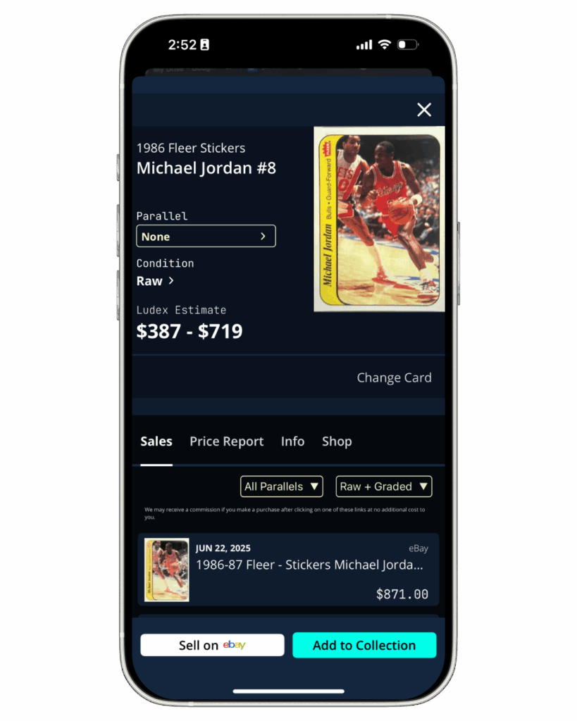 1986 Fleer Sticker #8 Michael Jordan card