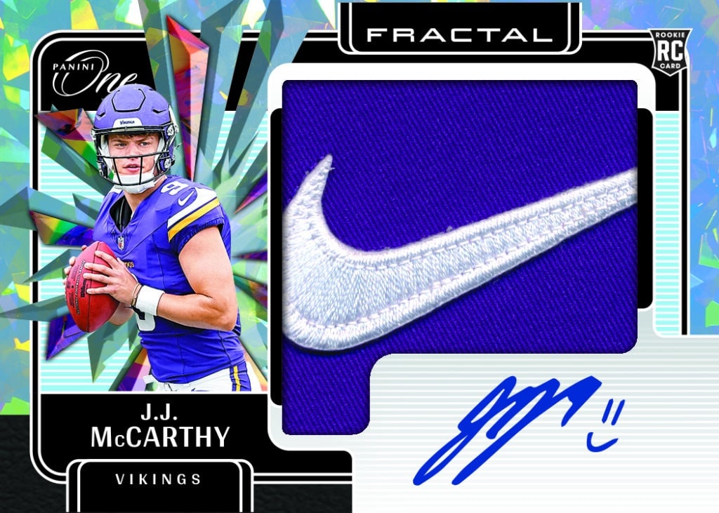 2024 Panini One Football Rookie Fractal Patch Autographs Jj Mccarthy Rc Rpa