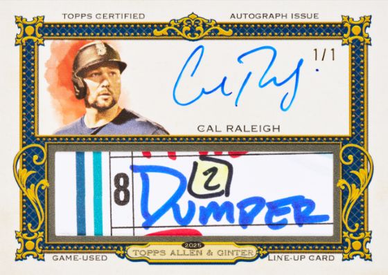 2025 Topps Allen Ginter Baseball Autographed Lineup Card Cal Raleigh