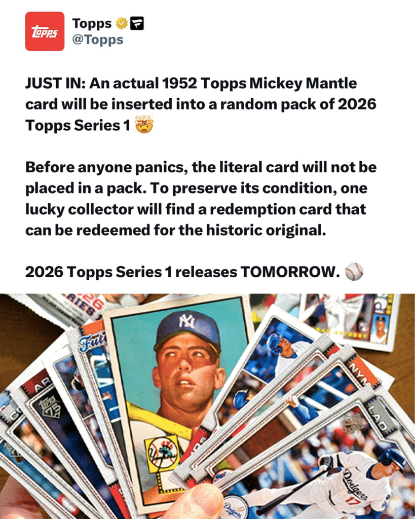2026 Topps Series 1 1952 Topps Mickey Mantle Rookie Card Redemption