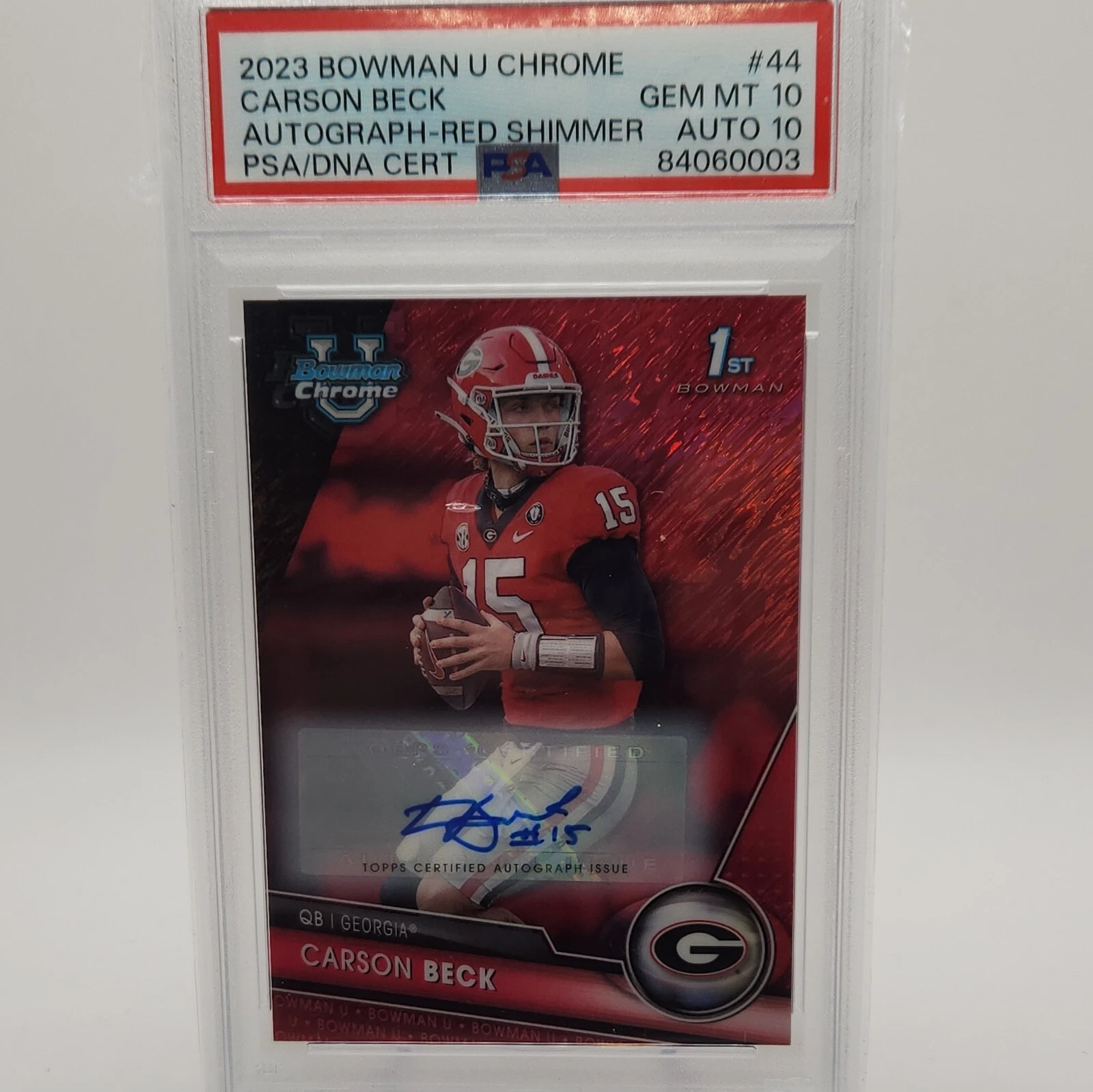 The 2026 NFL Draft's Most Valuable College Cards (So Far) 7 2023 Bowman University Chrome Carson Beck Red Shimmer 5/5 Autograph Psa 10