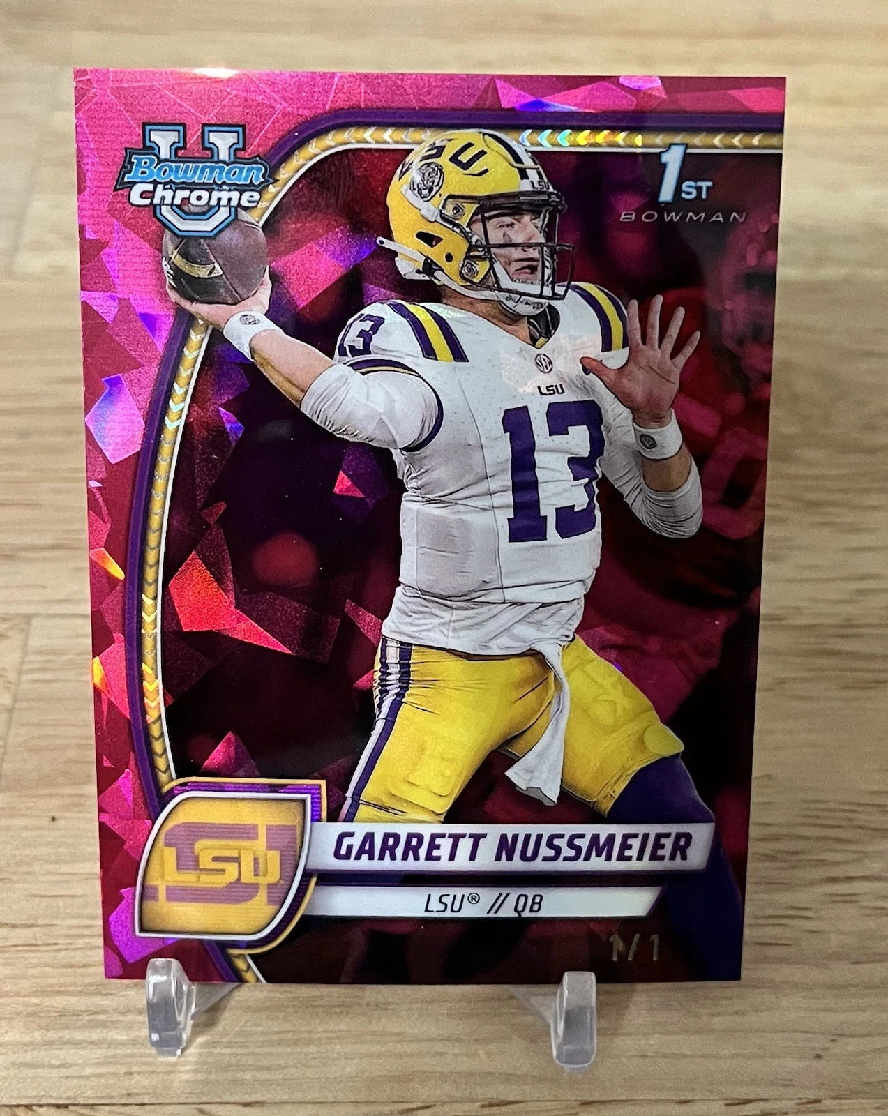 The 2026 NFL Draft's Most Valuable College Cards (So Far) 6 2024 Bowman Chrome University Sapphire Garrett Nussmeier Padparadscha 1/1