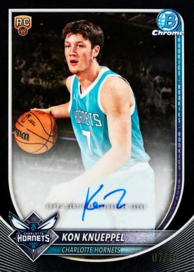 2025-26 Bowman Basketball: The Complete Collector's Guide 16 2025-26 Bowman Basketball Black Auto Kon Knueppel Charlotte Hornets Rookie Autograph
