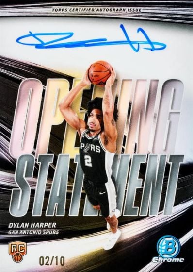 2025-26 Bowman Basketball: The Complete Collector's Guide 20 2025-26 Bowman Basketball Opening Statement Dylan Harper San Antonio Spurs Rookie Autograph