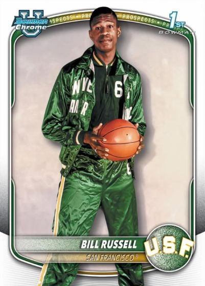 2025-26 Bowman Basketball: The Complete Collector's Guide 9 2025-26 Bowman Basketball Retrofractor Bill Russell University of San Francisco 1st Bowman Card