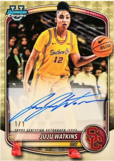 2025-26 Bowman Basketball: The Complete Collector's Guide 19 2025-26 Bowman Chrome U Juju Watkins USC Superfractor Autograph 1/1
