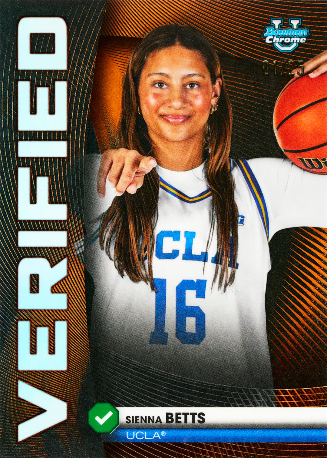 2025-26 Bowman Basketball: The Complete Collector's Guide 12 2025-26 Bowman Chrome U Sienna Betts UCLA Bowman Verified Orange Refractor Insert