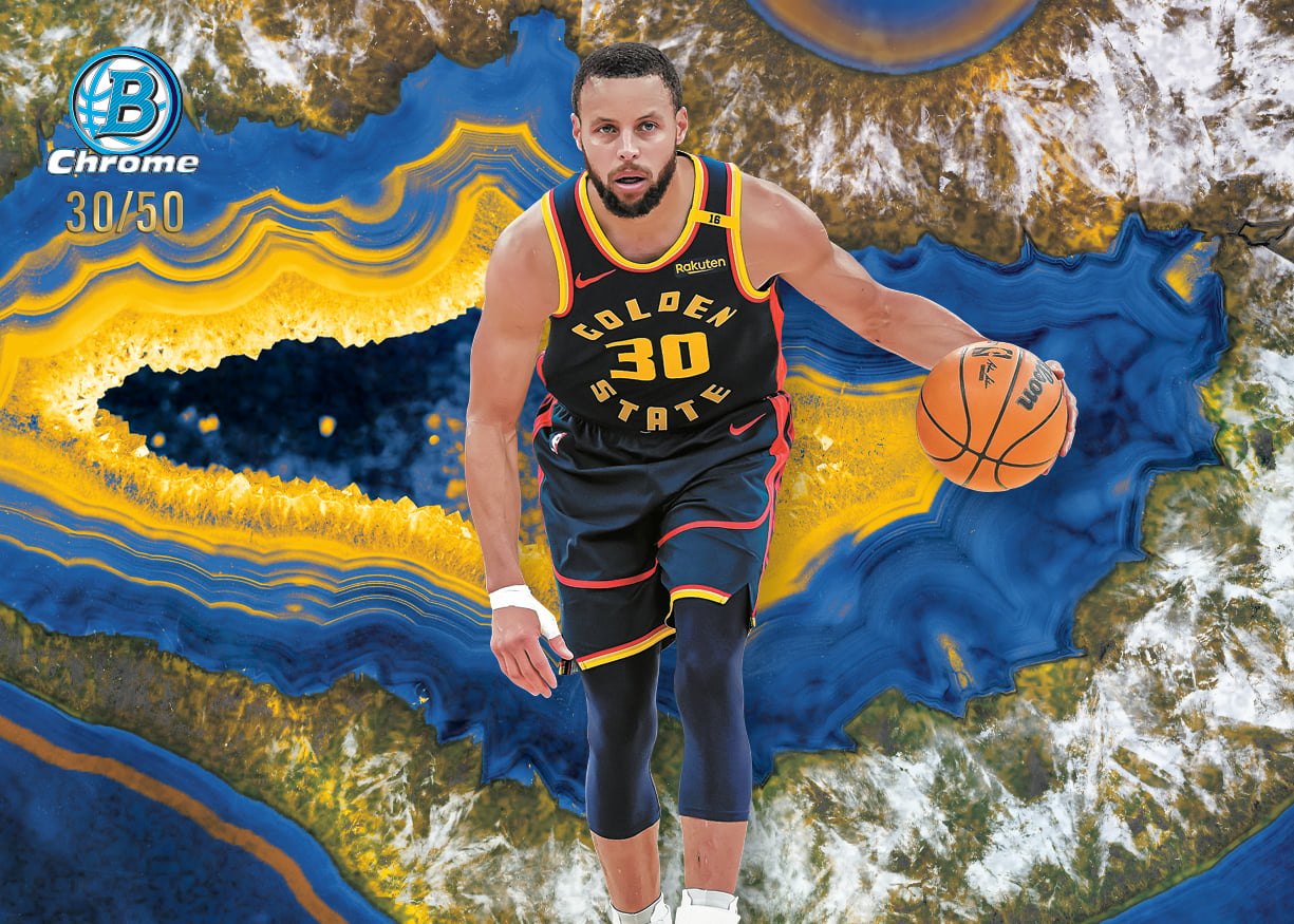 2025-26 Bowman Basketball: The Complete Collector's Guide 5 2025-26 Bowman Basketball Crystallized Stephen Curry Golden State Warriors Gold Crystal Refractor 30/50