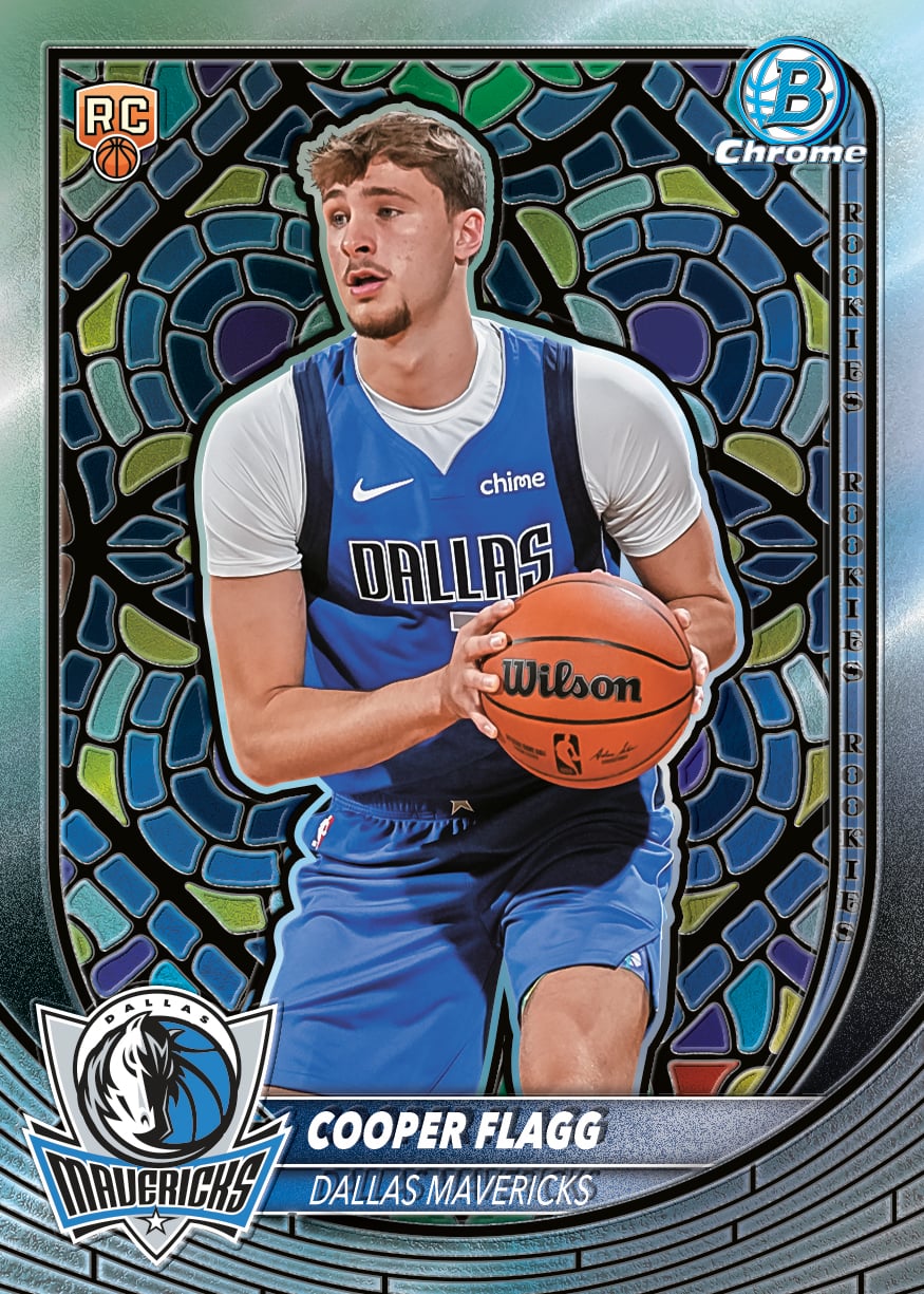 2025-26 Bowman Basketball: The Complete Collector's Guide 13 2025-26 Bowman Basketball Cooper Flagg Dallas Mavericks Etched in Glass Rookie Chrome Card