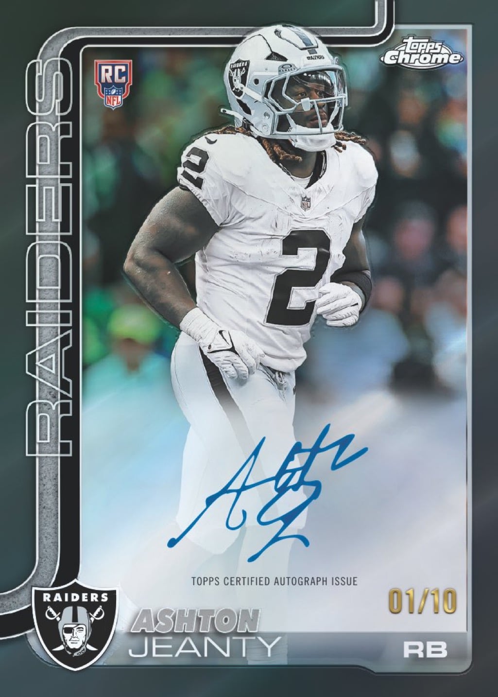 The Best Cards to Look for in 2025 Topps Chrome Football 6 2025 Topps Chrome Football Ashton Jeanty Raiders RC Auto 01/10 Ludex Blog