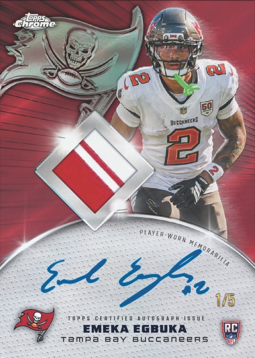 The Best Cards to Look for in 2025 Topps Chrome Football 8 2025 Topps Chrome Football Emeka Egbuka Buccaneers RC Patch Auto 1/5 Ludex Blog
