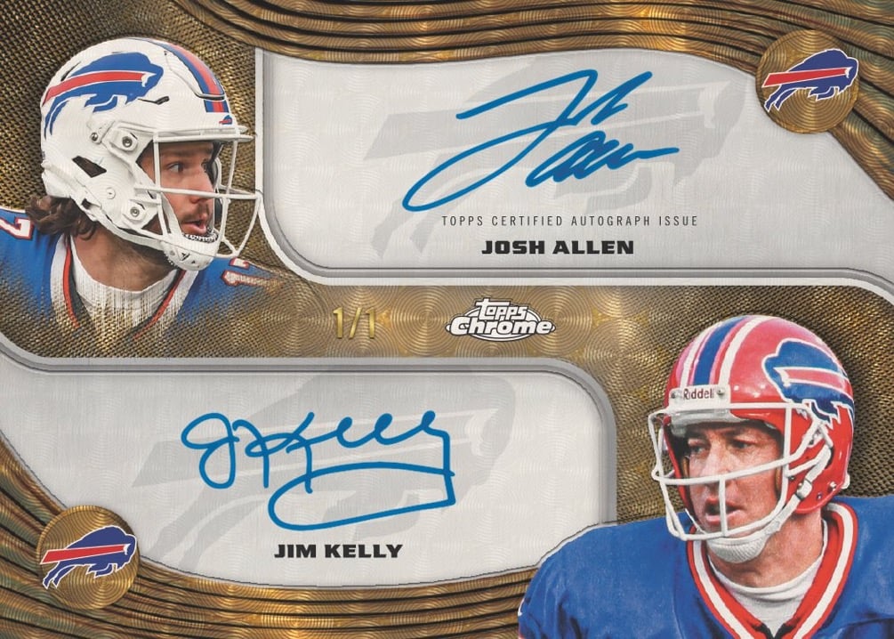 The Best Cards to Look for in 2025 Topps Chrome Football 13 2025 Topps Chrome Football Josh Allen Jim Kelly Bills Dual Auto Superfractor 1/1 Ludex Blog