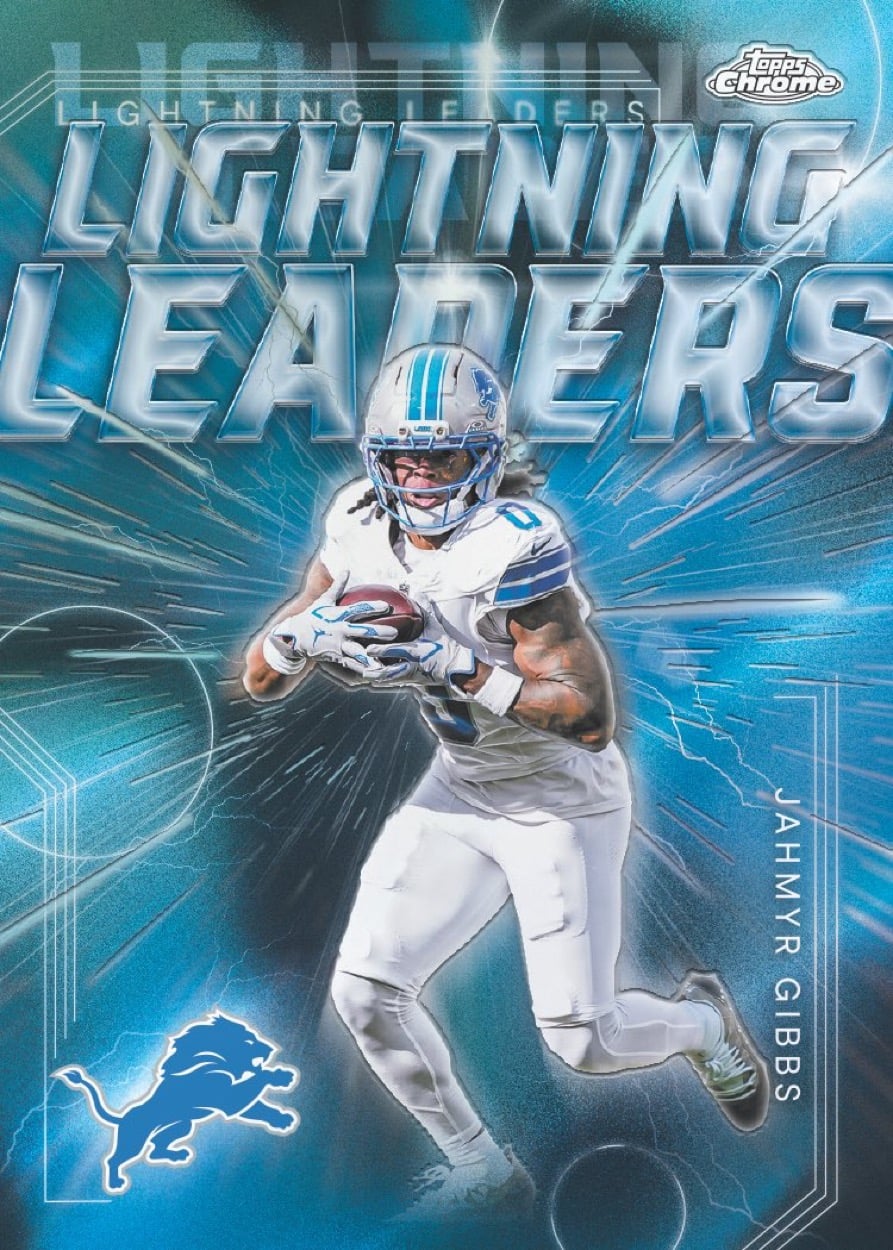 The Best Cards to Look for in 2025 Topps Chrome Football 20 2025 Topps Chrome Football Jahmyr Gibbs Lions Lightning Leaders Insert Ludex Blog