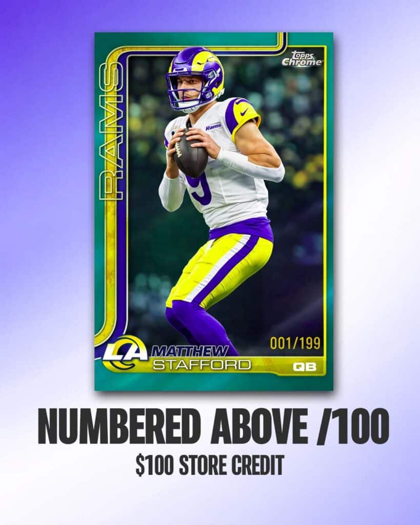 2025 Topps Chrome NFL MVP Buyback Matthew Stafford $100 Store Credit Numbered Above /100 Card Ludex Blog