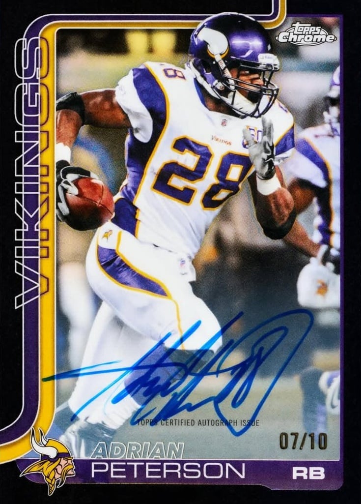 The Best Cards to Look for in 2025 Topps Chrome Football 22 2025 Topps Chrome Football Adrian Peterson Vikings Gold Auto 07/10 Ludex Blog