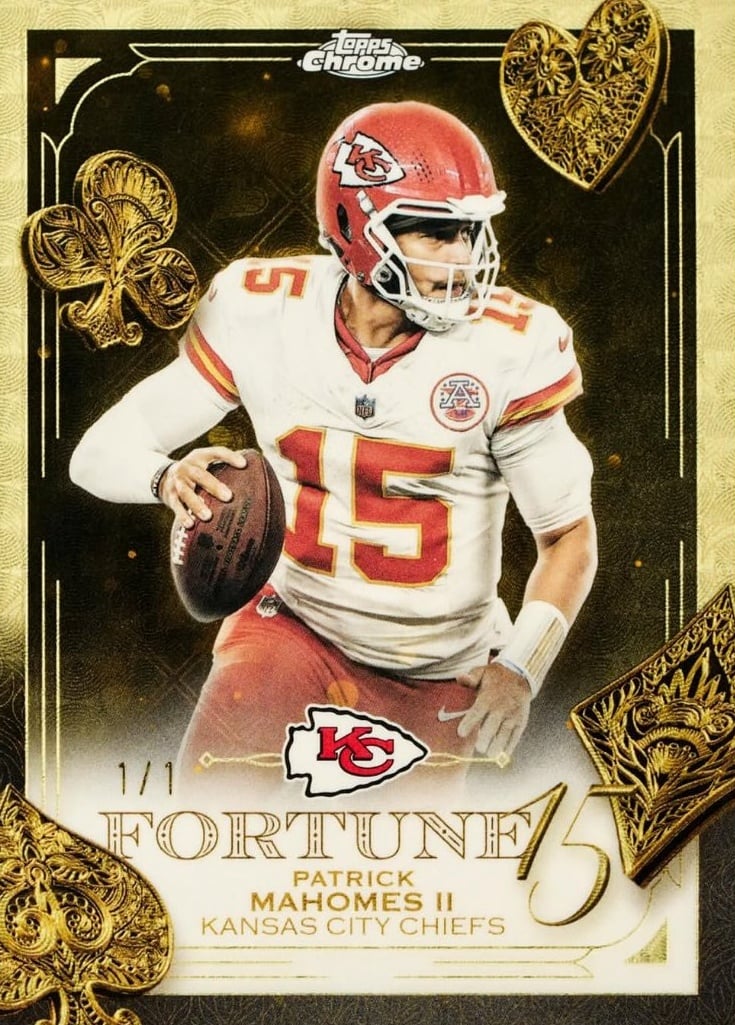 The Best Cards to Look for in 2025 Topps Chrome Football 14 2025 Topps Chrome Football Patrick Mahomes Fortune 15 Superfractor 1/1 Ludex Blog