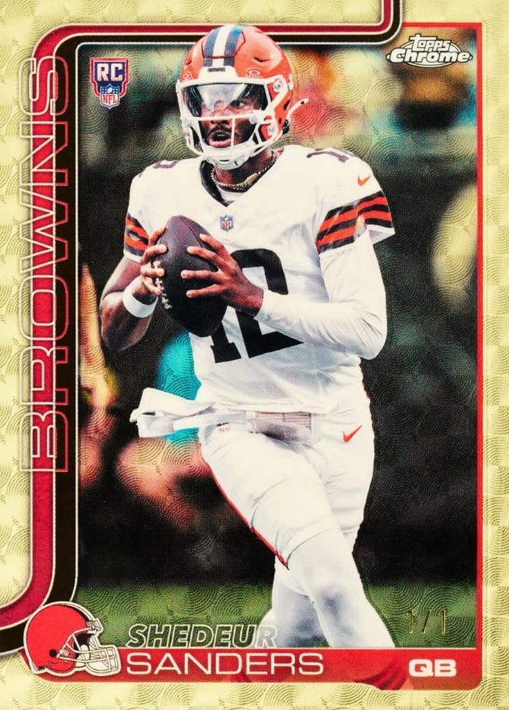 The Best Cards to Look for in 2025 Topps Chrome Football 11 2025 Topps Chrome Football Shedeur Sanders Browns Superfractor 1/1 Ludex Blog