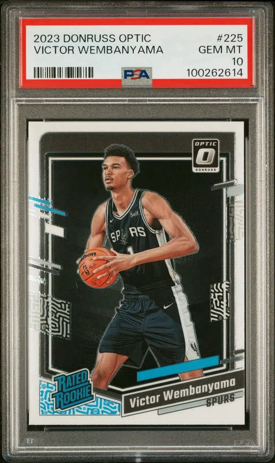 Top 10 Most Graded Victor Wembanyama Rookie Cards: PSA, BGS, SGC & CGC 4 2023 Panini Donruss Optic Victor Wembanyama Base Rookie Card #225 PSA 10 Graded Slab