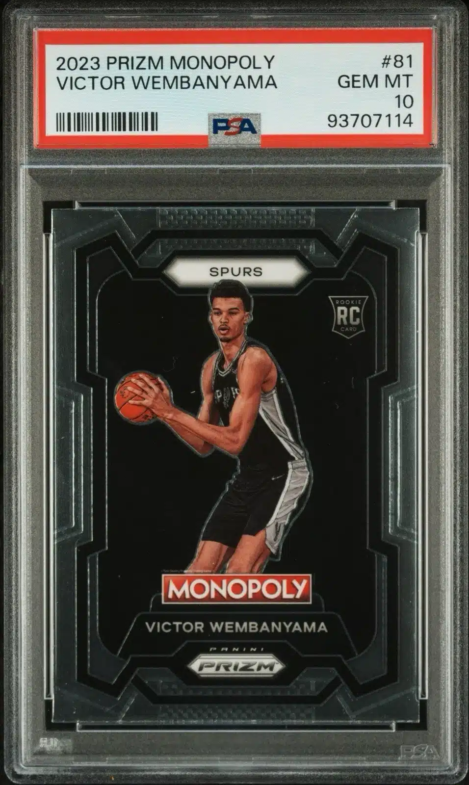Top 10 Most Graded Victor Wembanyama Rookie Cards: PSA, BGS, SGC & CGC 11 2023 Panini Prizm Monopoly Victor Wembanyama Base Rookie Card #81 PSA 10 Graded Slab