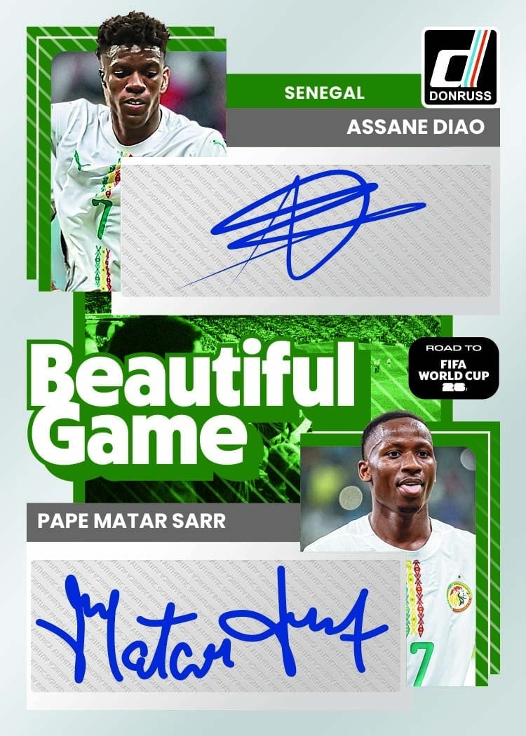 2025-26 Donruss Road to World Cup Soccer Beautiful Game Dual Autograph Assane Diao Pape Matar Sarr Senegal