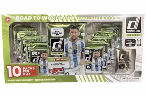 Best Cards to Look For in 2025-26 Donruss Road to FIFA World Cup 2026 4 2025 Donruss Road to World Cup Soccer Costco 10-pack box with guaranteed oversize Kaboom card