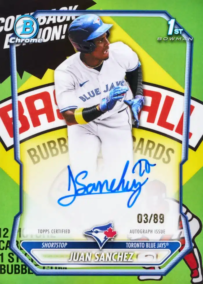 The Best Cards to Look For in 2026 Bowman Baseball 27 Juan Sanchez Packfractor Auto 03/89 Toronto Blue Jays