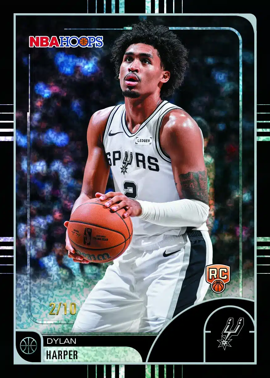 Best Cards to Look For in 2025-26 Topps NBA Hoops 8 2025-26 Topps NBA Hoops Dylan Harper Pixel Burst Black rookie parallel numbered to 10