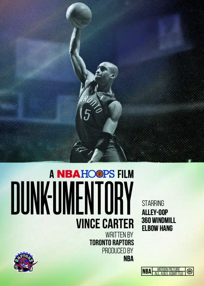 Best Cards to Look For in 2025-26 Topps NBA Hoops 13 2025-26 Topps NBA Hoops Vince Carter Dunkumentory movie poster insert