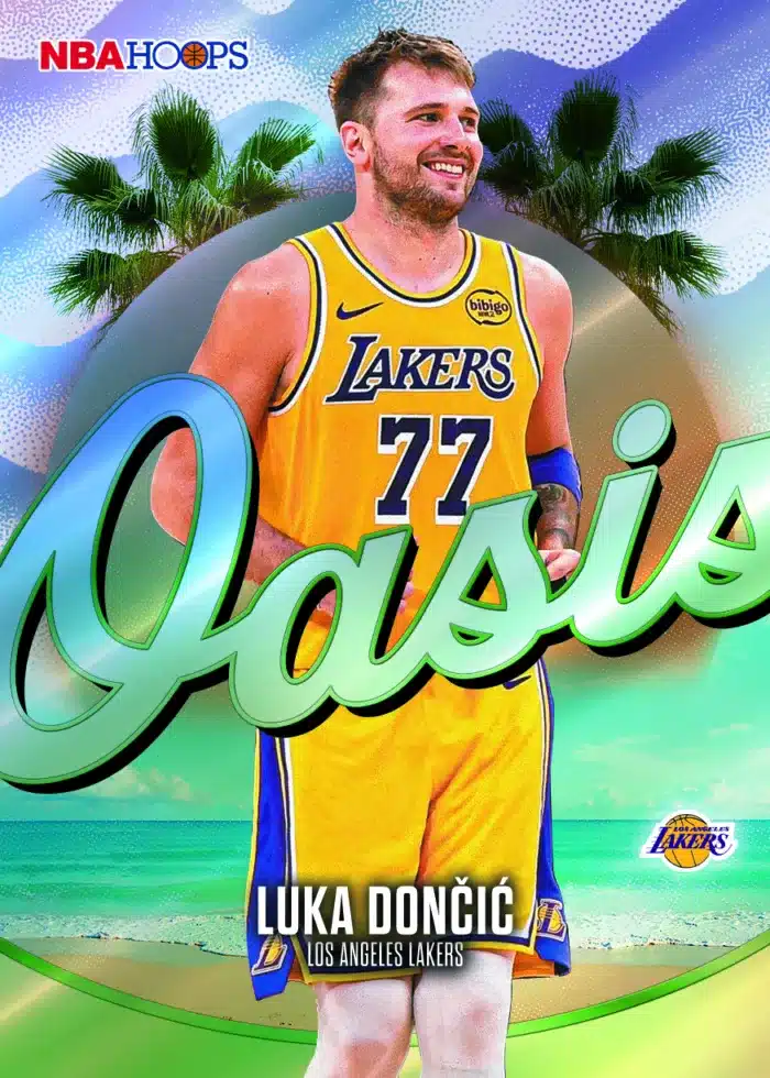 Best Cards to Look For in 2025-26 Topps NBA Hoops 16 2025-26 Topps NBA Hoops Luka Doncic Oasis case hit insert Los Angeles Lakers