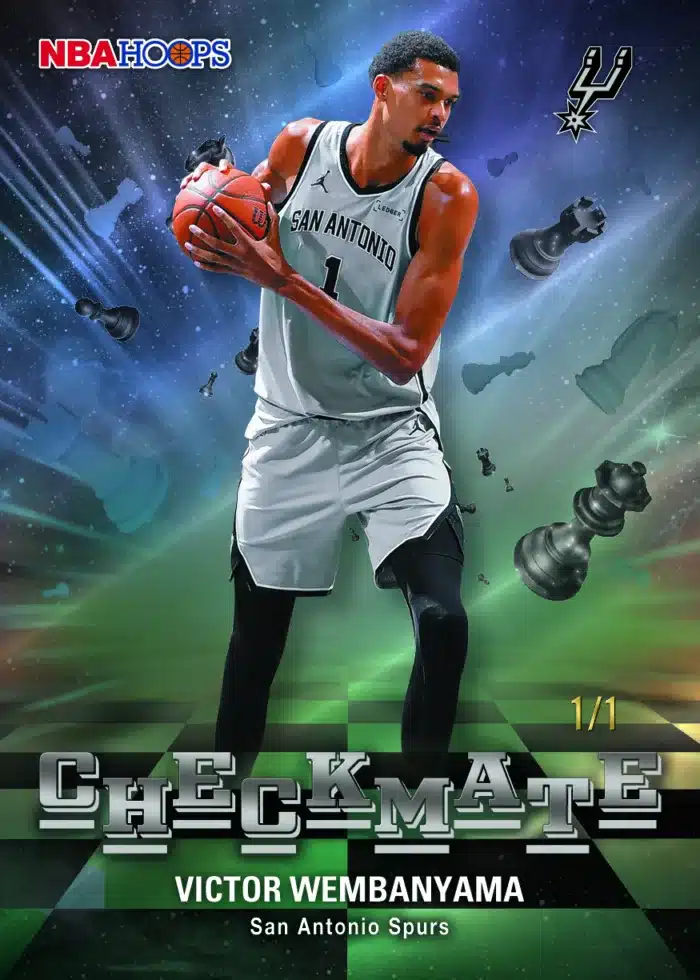 Best Cards to Look For in 2025-26 Topps NBA Hoops 14 2025-26 Topps NBA Hoops Victor Wembanyama Checkmate Platinum 1/1 case hit insert