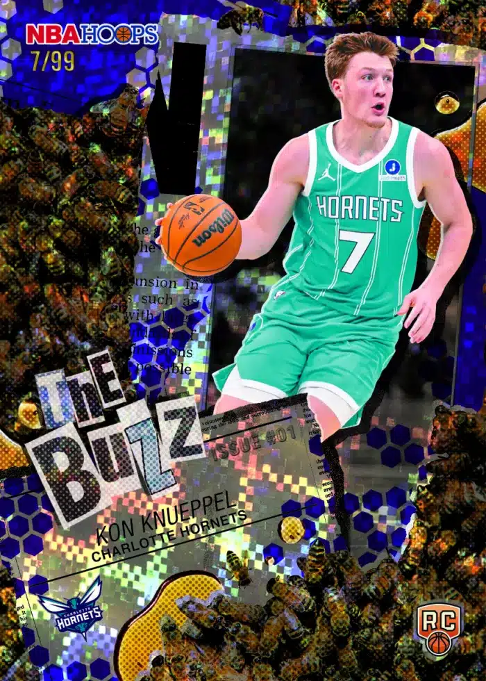 Best Cards to Look For in 2025-26 Topps NBA Hoops 20 2025-26 Topps NBA Hoops Kon Knueppel The Buzz retail insert Light Burst Purple RC numbered 7/99