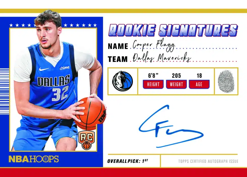 Best Cards to Look For in 2025-26 Topps NBA Hoops 23 2025-26 Topps NBA Hoops Cooper Flagg Rookie Signatures autograph Dallas Mavericks RC