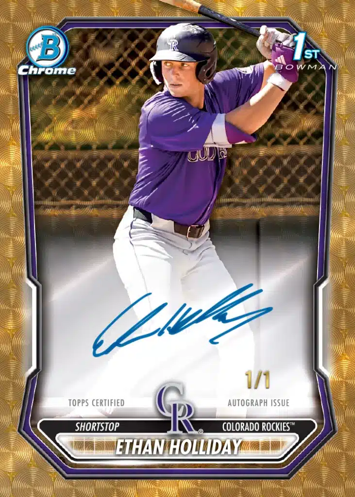 The Best Cards to Look For in 2026 Bowman Baseball 8 2026 Bowman Baseball Ethan Holliday 1st Bowman Chrome base card Colorado Rockies shortstop prospect