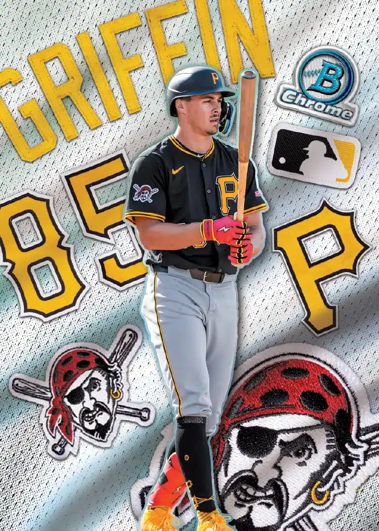 The Best Cards to Look For in 2026 Bowman Baseball 16 2026 Bowman Baseball Konnor Griffin Patchwork insert card Pittsburgh Pirates player-worn patch background outfield prospect