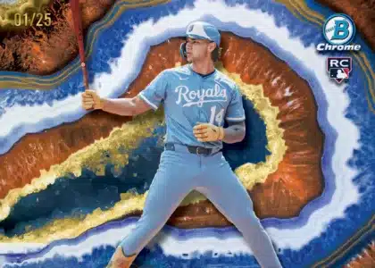 The Best Cards to Look For in 2026 Bowman Baseball 14 2026 Bowman Baseball Crystallized insert card with agate geode-inspired background numbered 01/25