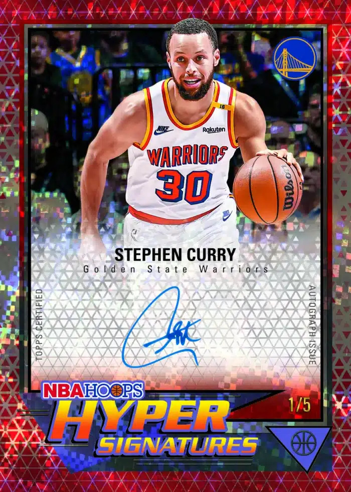 Best Cards to Look For in 2025-26 Topps NBA Hoops 26 2025-26 Topps NBA Hoops Stephen Curry Hyper Signatures autograph red parallel 1/5 retail exclusive