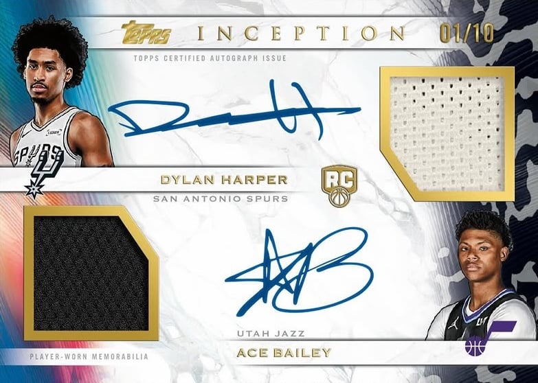 2025-26 Topps Inception Basketball: Checklist, Rookies, and Best Cards to Chase 14 2025-26 Topps Inception Basketball Dual Rookie Relic Autograph Ace Bailey Dylan Harper RC 01/10