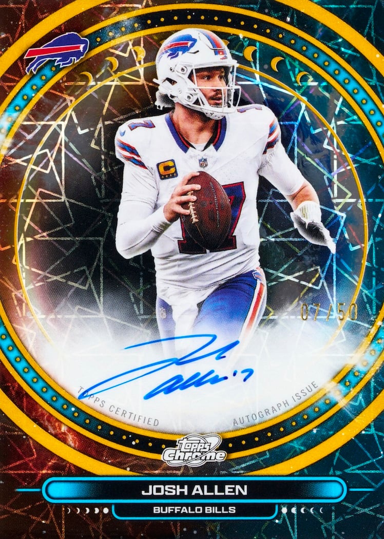 2025 Topps Cosmic Chrome Football Equinox Autographs Gold Interstellar Refractor Josh Allen /50
