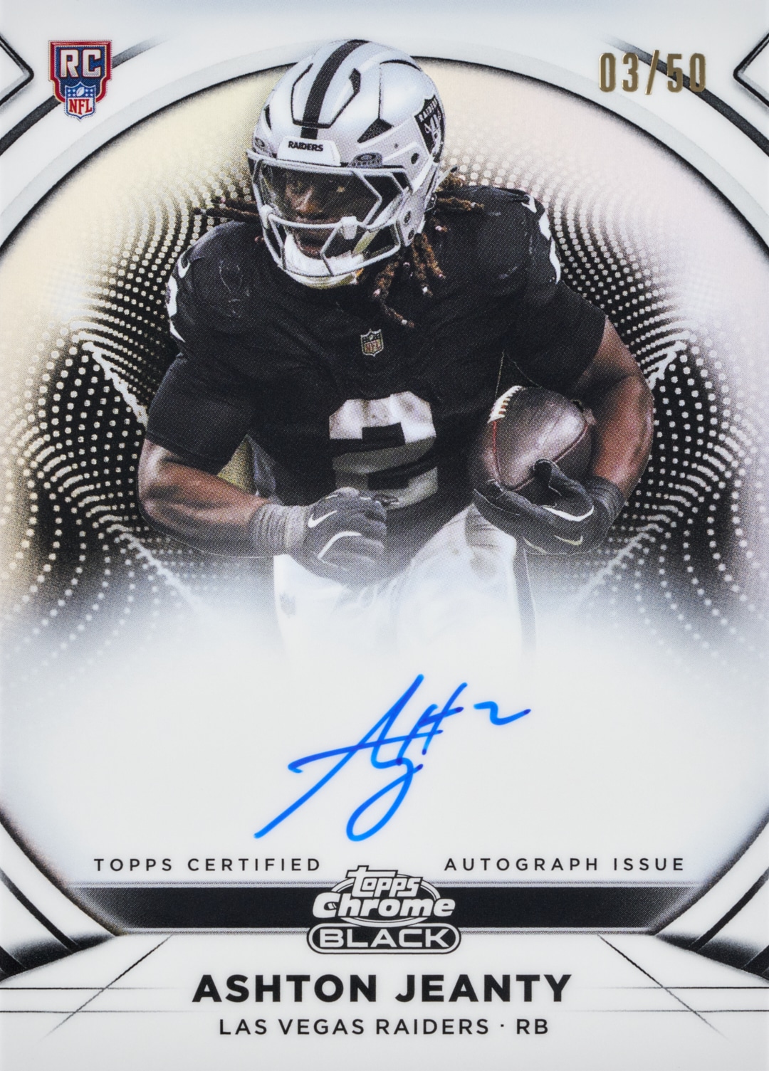 2025 Topps Chrome Black Football Ivory Autograph Ashton Jeanty RC 03/50