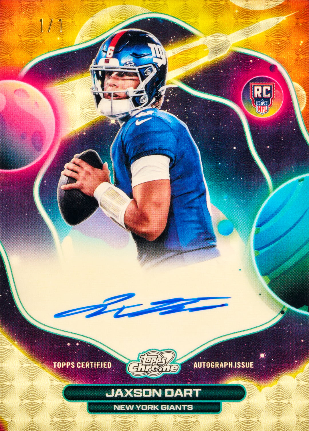 2025 Topps Cosmic Chrome Football First Flight Signatures Superfractor Jaxson Dart 1/1