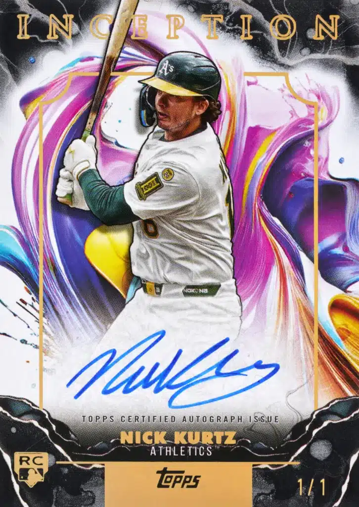 2025 Topps Inception Baseball: Checklist, Hits, and Set Breakdown 11 2025 Topps Inception Baseball Rookie Emerging Stars Autograph Inception 1/1 Nick Kurtz RC
