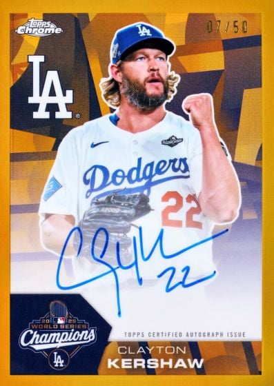 2026 Topps Chrome World Series Champion Autographs Clayton Kershaw Los Angeles Dodgers 07/50