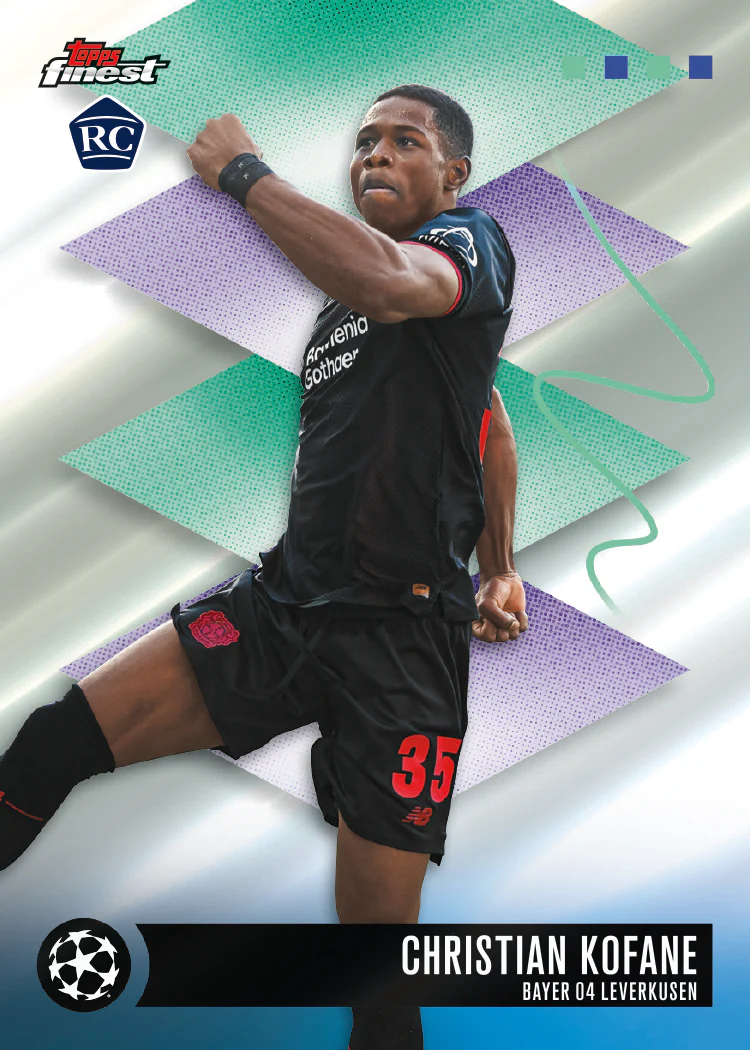 2025-26 Topps Finest UEFA Club Competitions Soccer: Best Cards, Checklist & Box Breakdown 4 2025-26 Topps Finest UEFA Christian Kofane Rookie Card Bayer 04 Leverkusen RC
