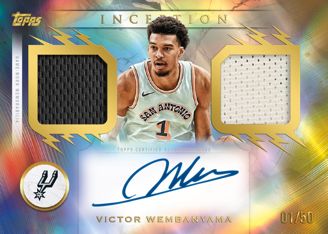 2025-26 Topps Inception Basketball: Checklist, Rookies, and Best Cards to Chase 16 2025-26 Topps Inception Basketball Gold Electricity Relic Autograph Victor Wembanyama 01/50