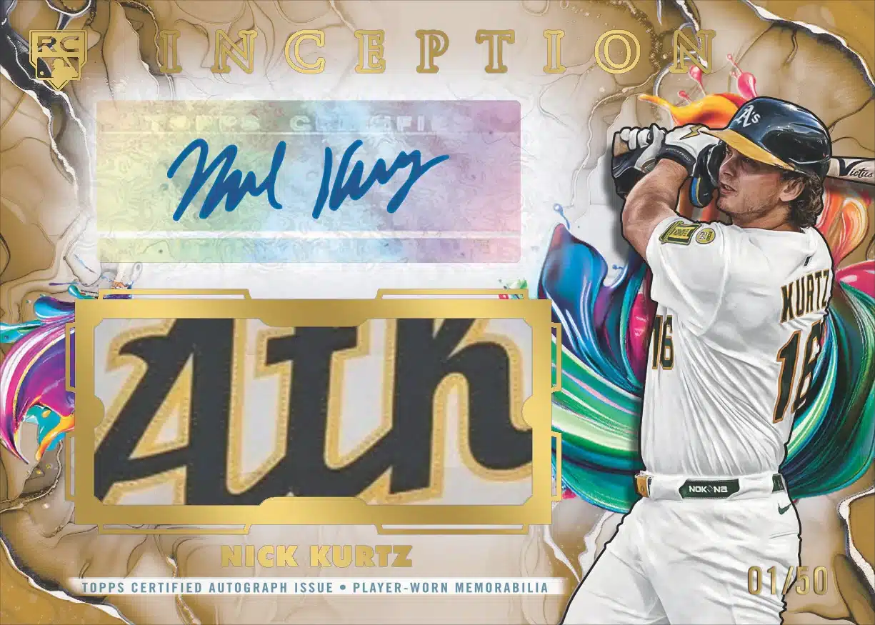 2025 Topps Inception Baseball: Checklist, Hits, and Set Breakdown 12 2025 Topps Inception Baseball Autograph Jumbo Patch Nick Kurtz RC 01/50