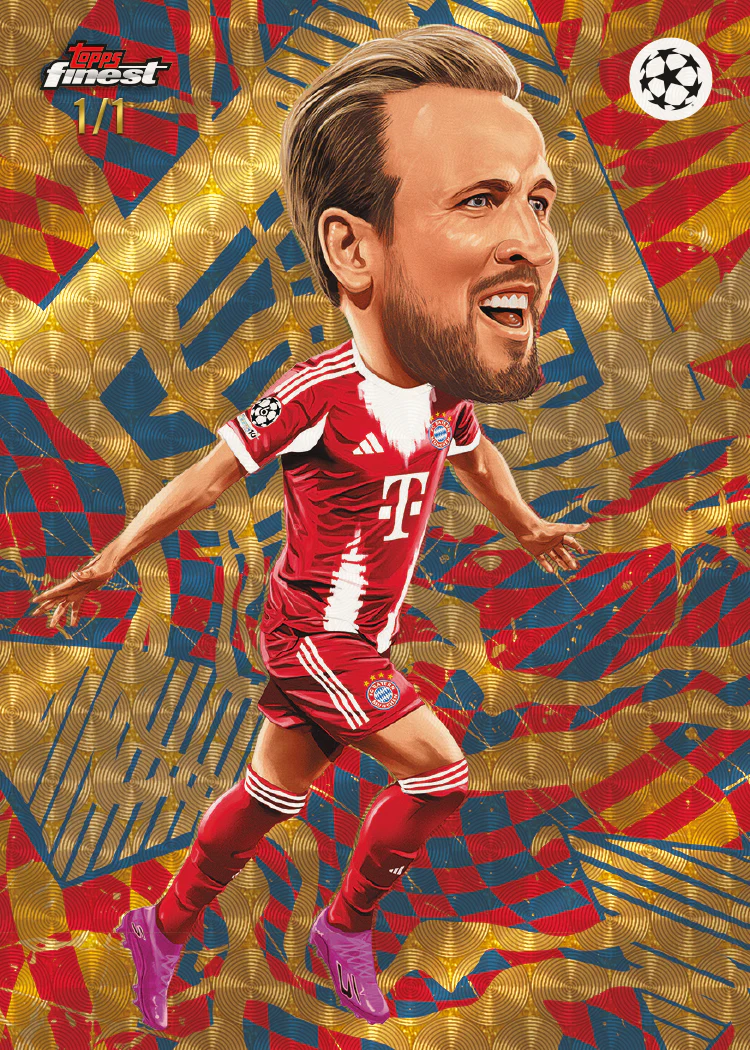 2025-26 Topps Finest UEFA Club Competitions Soccer: Best Cards, Checklist & Box Breakdown 7 2025-26 Topps Finest UEFA Harry Kane Finest Idols Superfractor 1/1 FC Bayern Munich