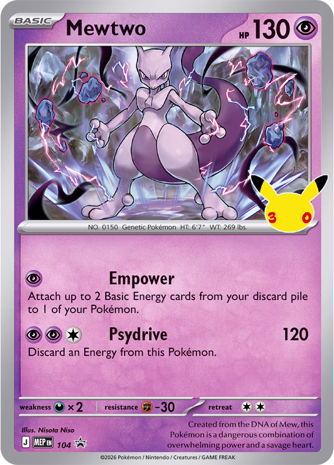 2026 Pokemon TCG 30th Celebration Mewtwo promo card